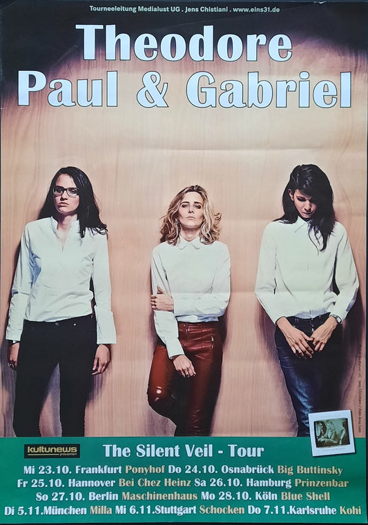 THEODORE, PAUL & GABRIEL Original Concert Poster 2013 SILENT VEIL TOUR 1