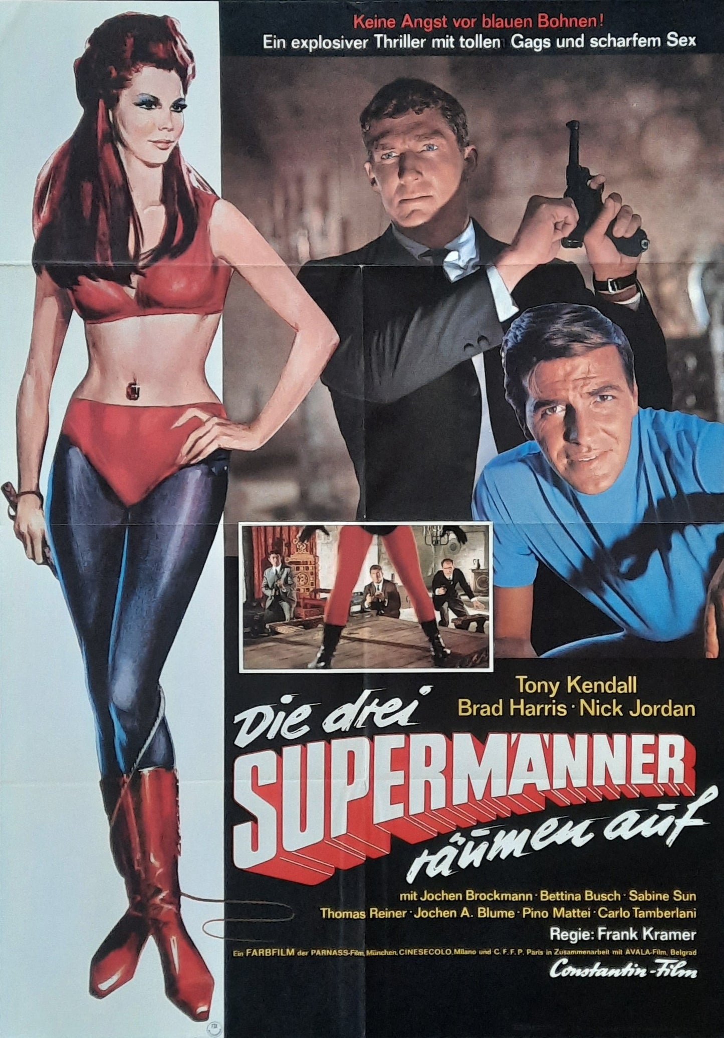 THREE FANTASTIC SUPERMEN Original Movie Poster 1967 Frank Kramer German 1-Sheet Poster