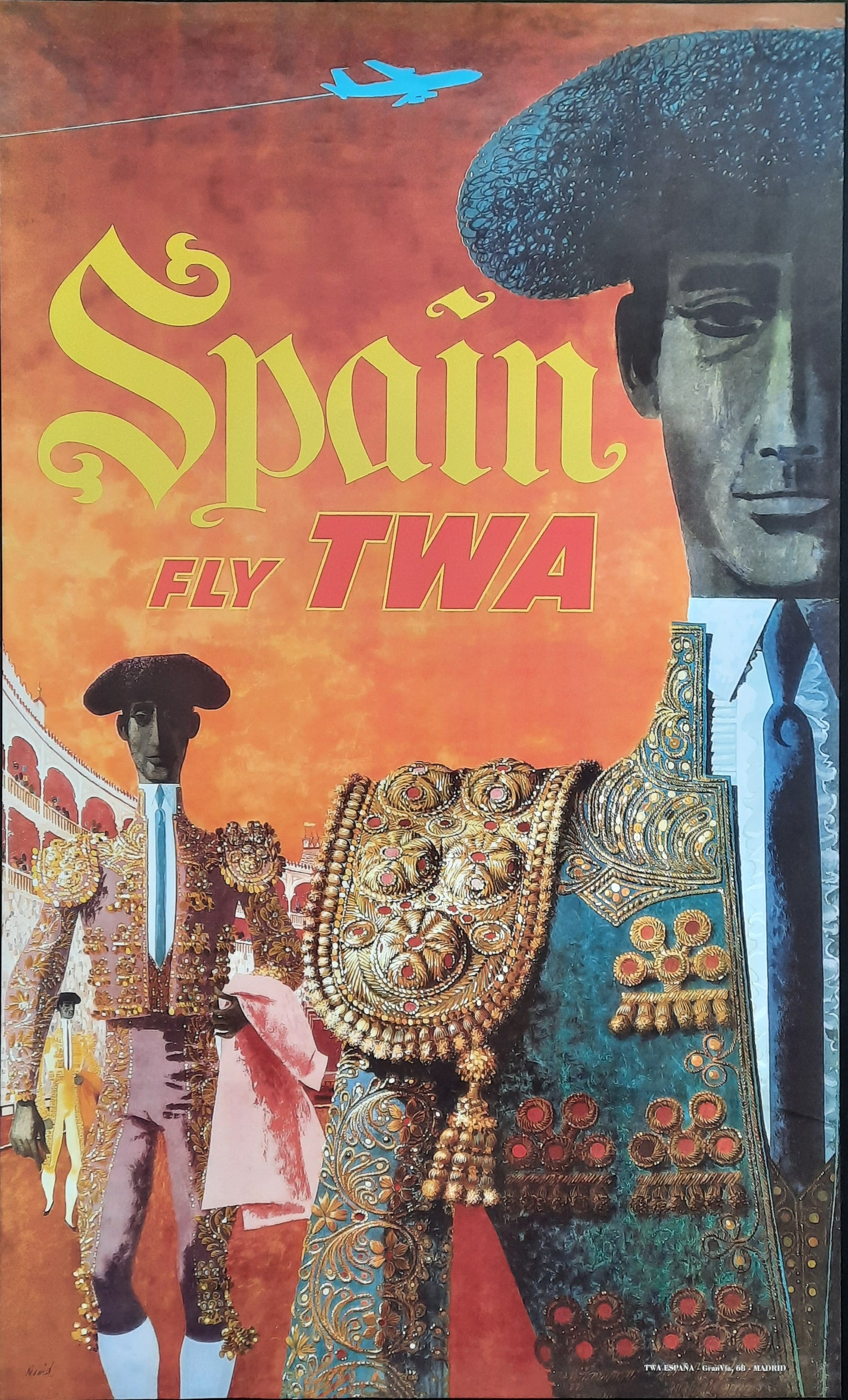 TWA - SPAIN Original Advertising Poster by David Klein 1960s