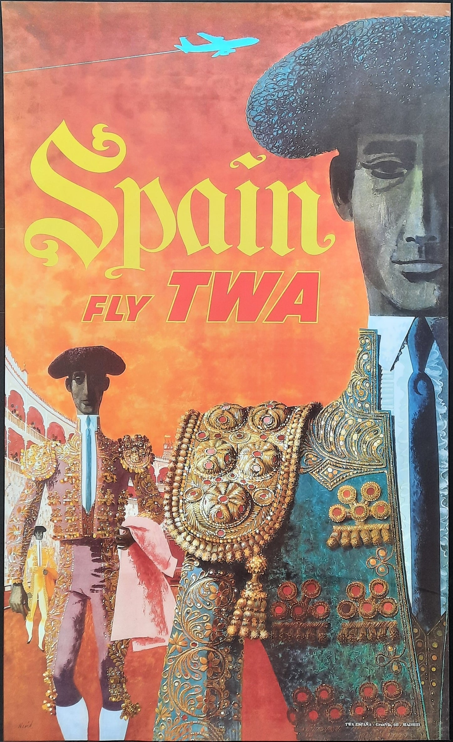 TWA - SPAIN 1960s Advertising Poster by David Klein; Spanish Original! 24 x 39 inch