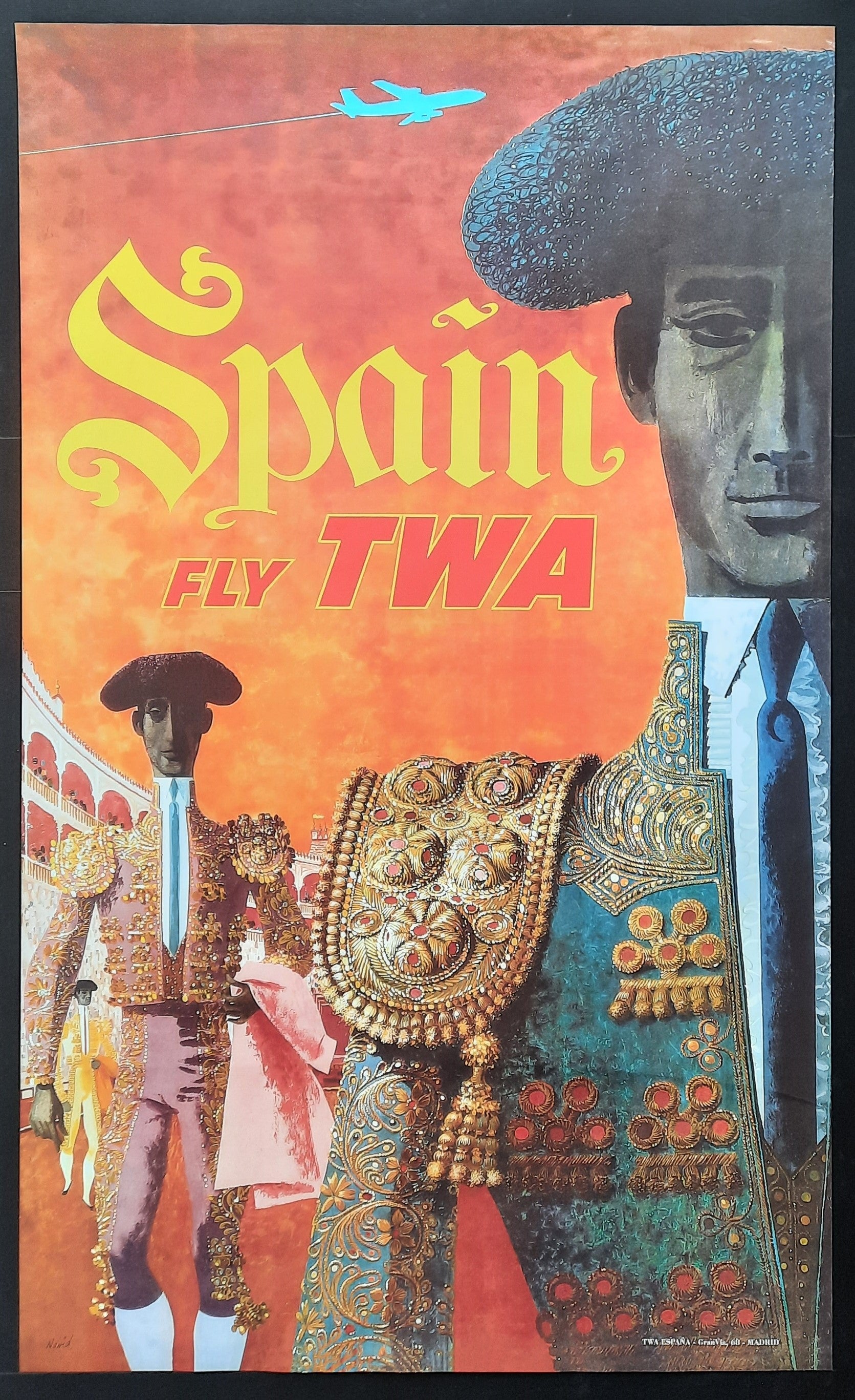 TWA - SPAIN Original Advertising Poster by David Klein 1960s 2