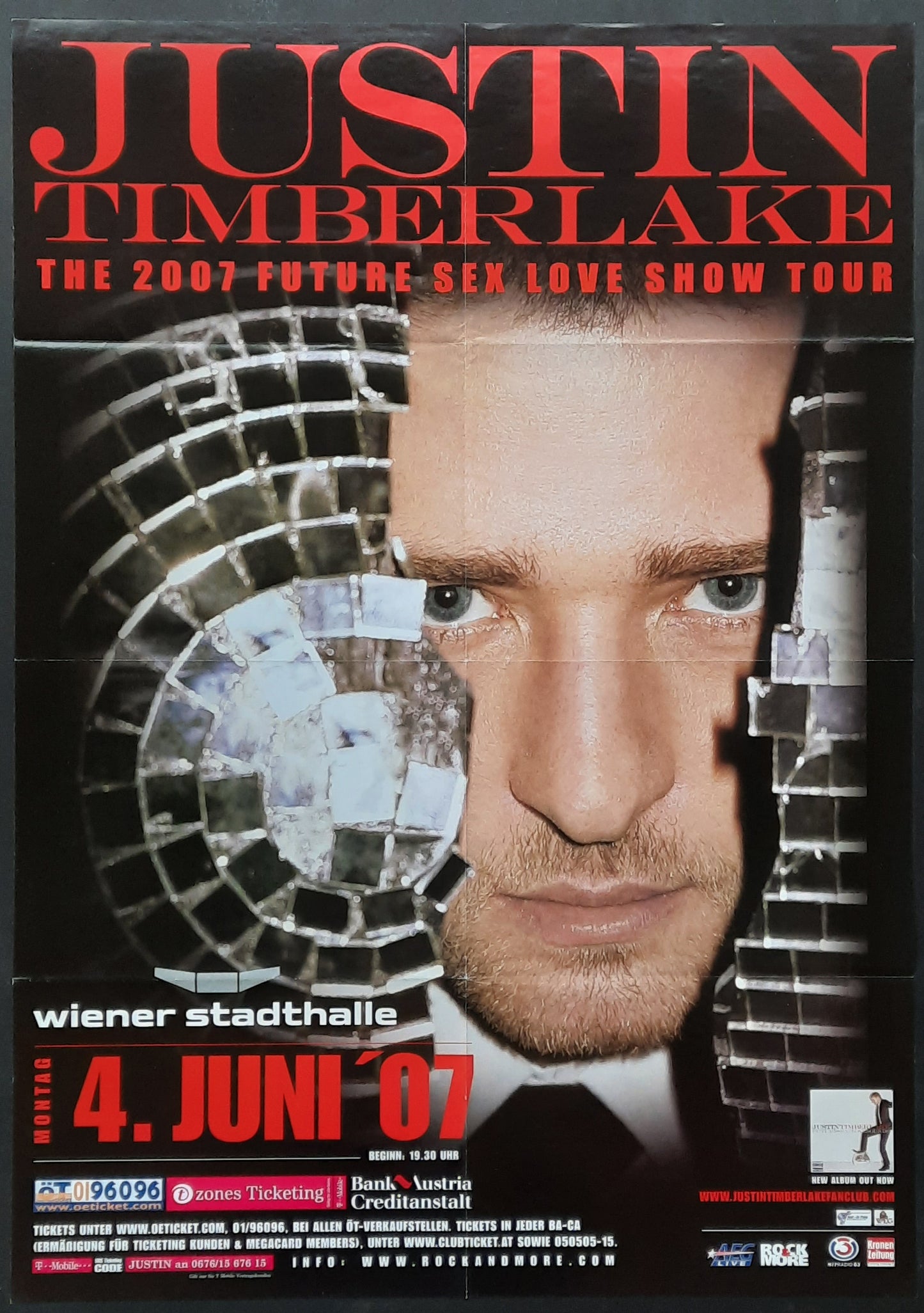 JUSTIN TIMBERLAKE 2007 Concert Poster Jun 4th Vienna Austria 1st print!