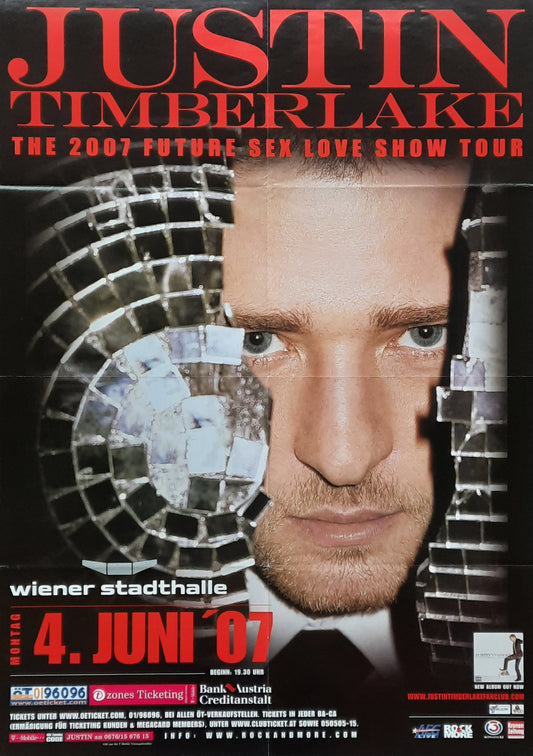 JUSTIN TIMBERLAKE 2007 Concert Poster Jun 4th Vienna Austria 1st print!