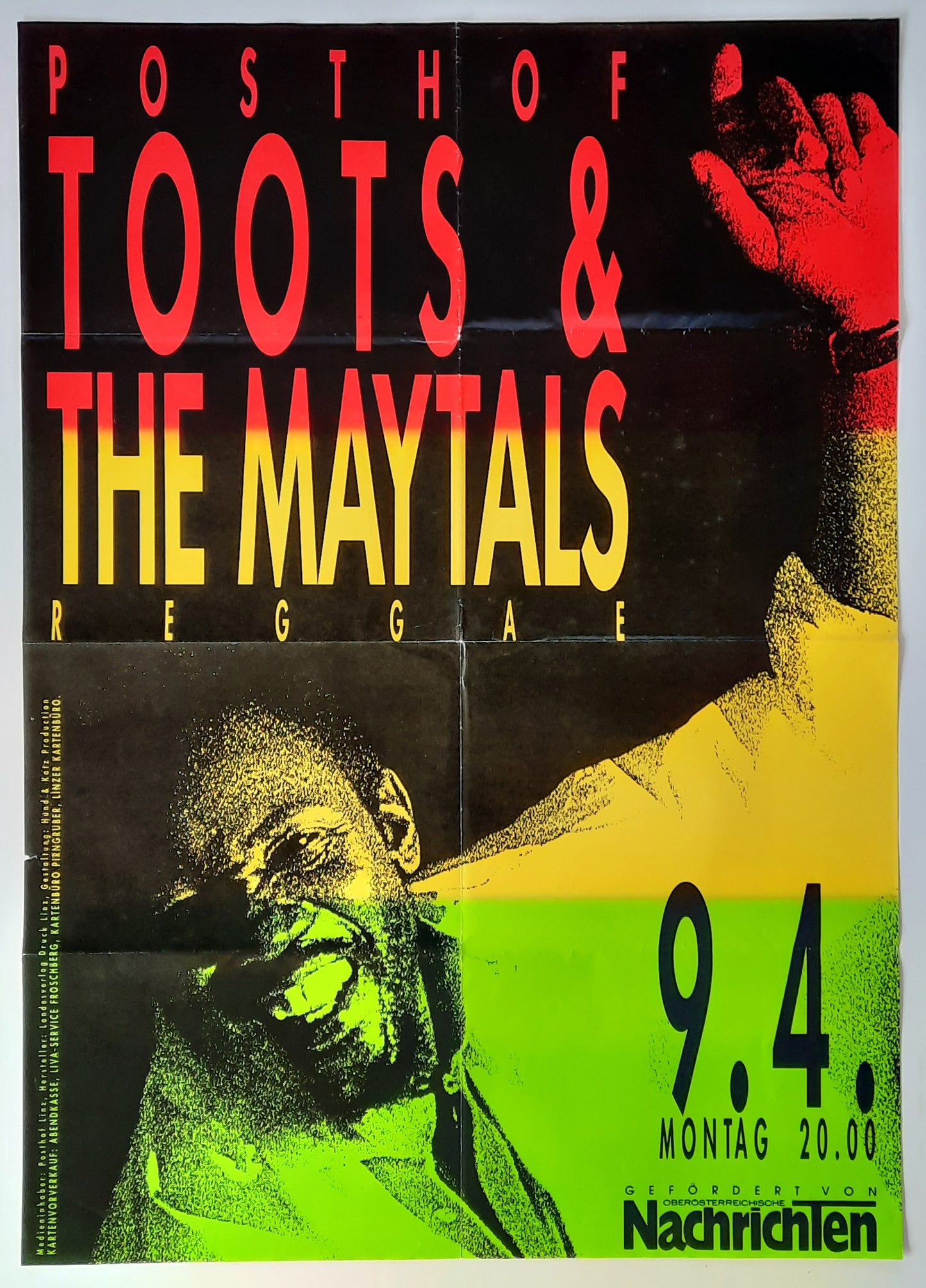 TOOTS & THE MAYTALS 1990 Concert Poster Apr 7th Linz Austria 1st print