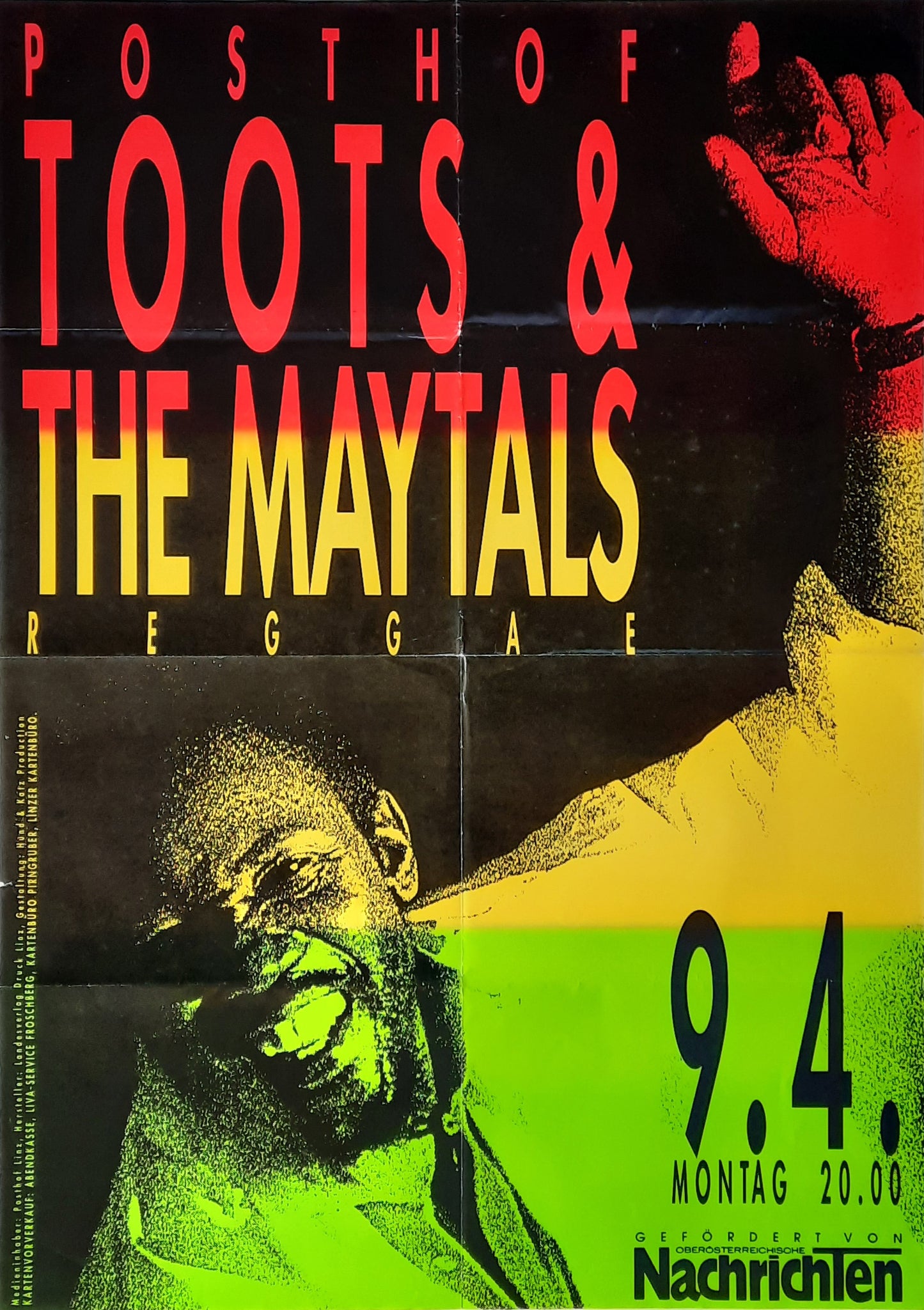 TOOTS & THE MAYTALS 1990 Concert Poster Apr 7th Linz Austria 1st print