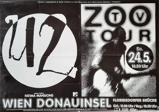 U2 Original Concert Poster May 24, 1992 Vienna Austria SUBWAY POSTER