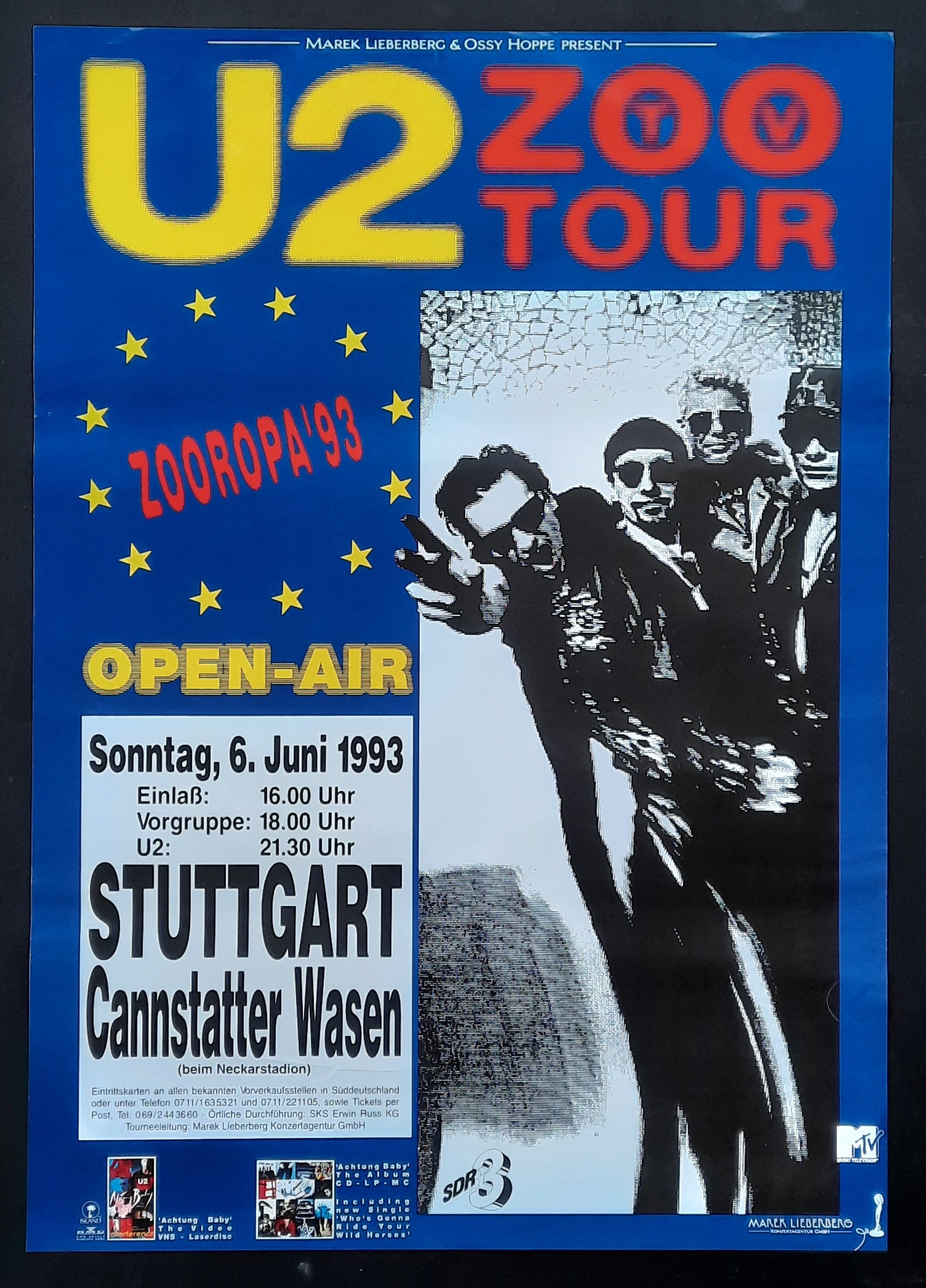 U2 Original Concert Poster June 6, 1993 Stuttgart Germany