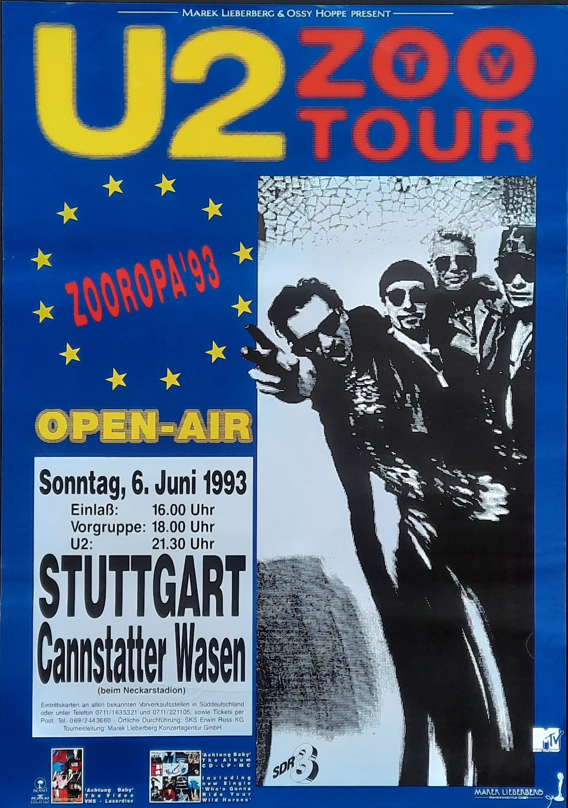 U2 Original Concert Poster June 6, 1993 Stuttgart Germany 1