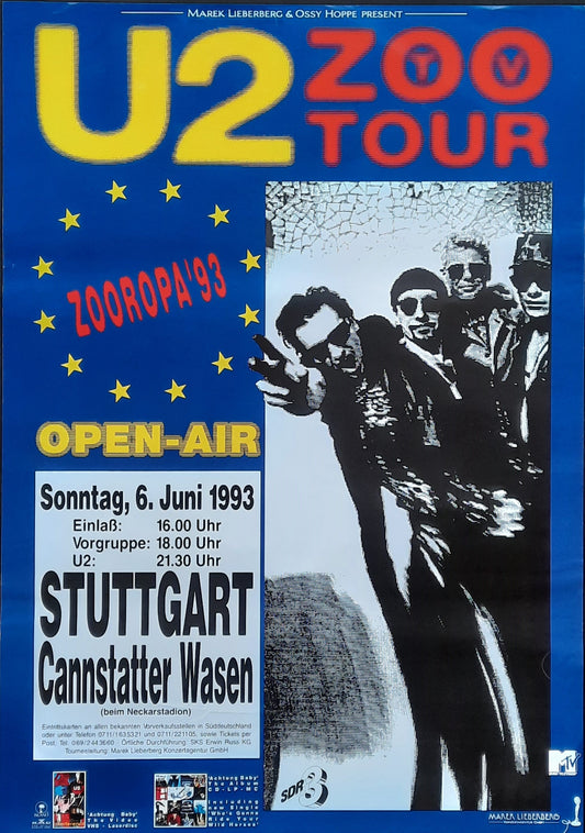 U2 Original Concert Poster June 6, 1993 Stuttgart Germany 1