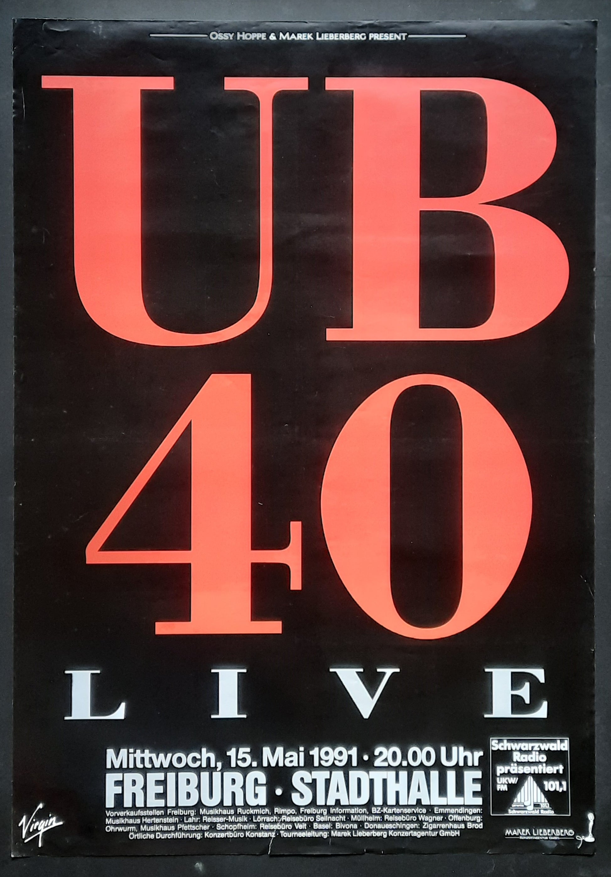 UB 40 Original Concert Poster May 15, 1991 Freiburg Germany