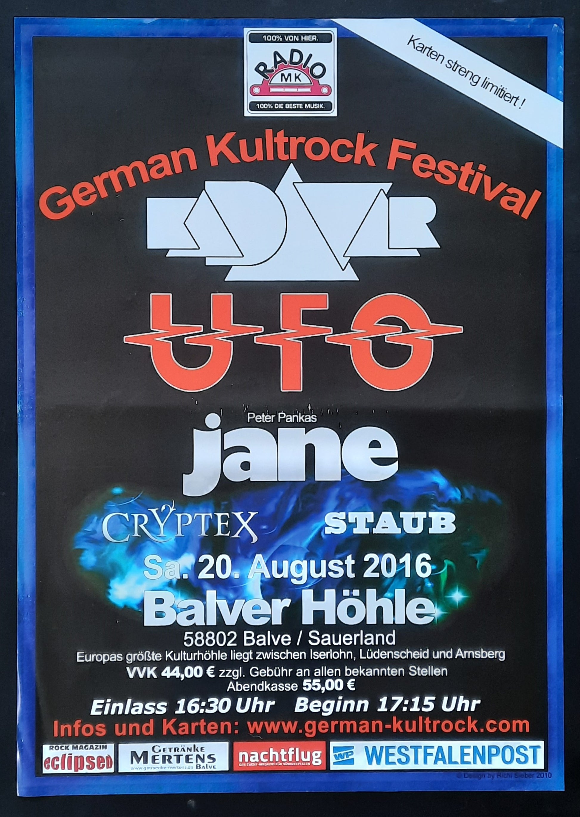 UFO - JANE Original Concert Poster - German Kultrock Festival August 20, 2016 Balve Germany