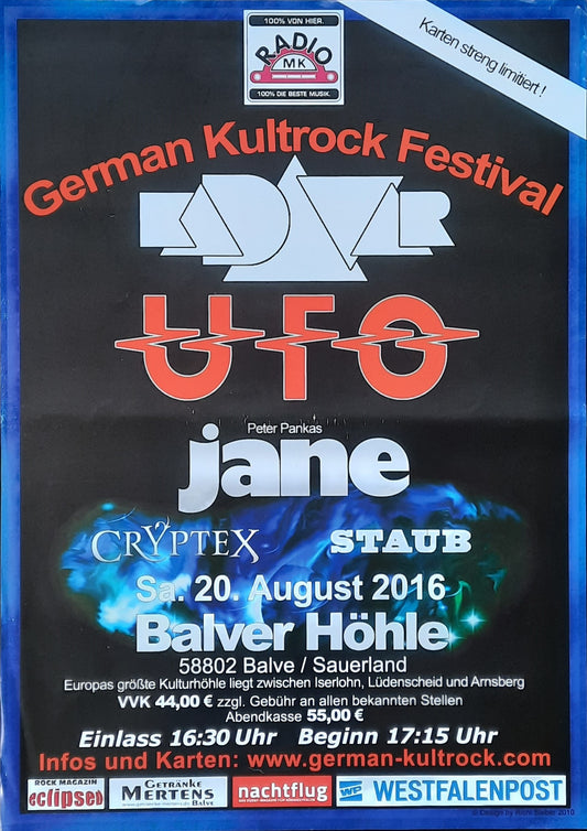 UFO - JANE Original Concert Poster - German Kultrock Festival August 20, 2016 Balve Germany 1