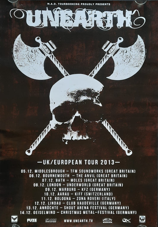 UNEARTH Original Concert Poster 2013 UK European Tour 1