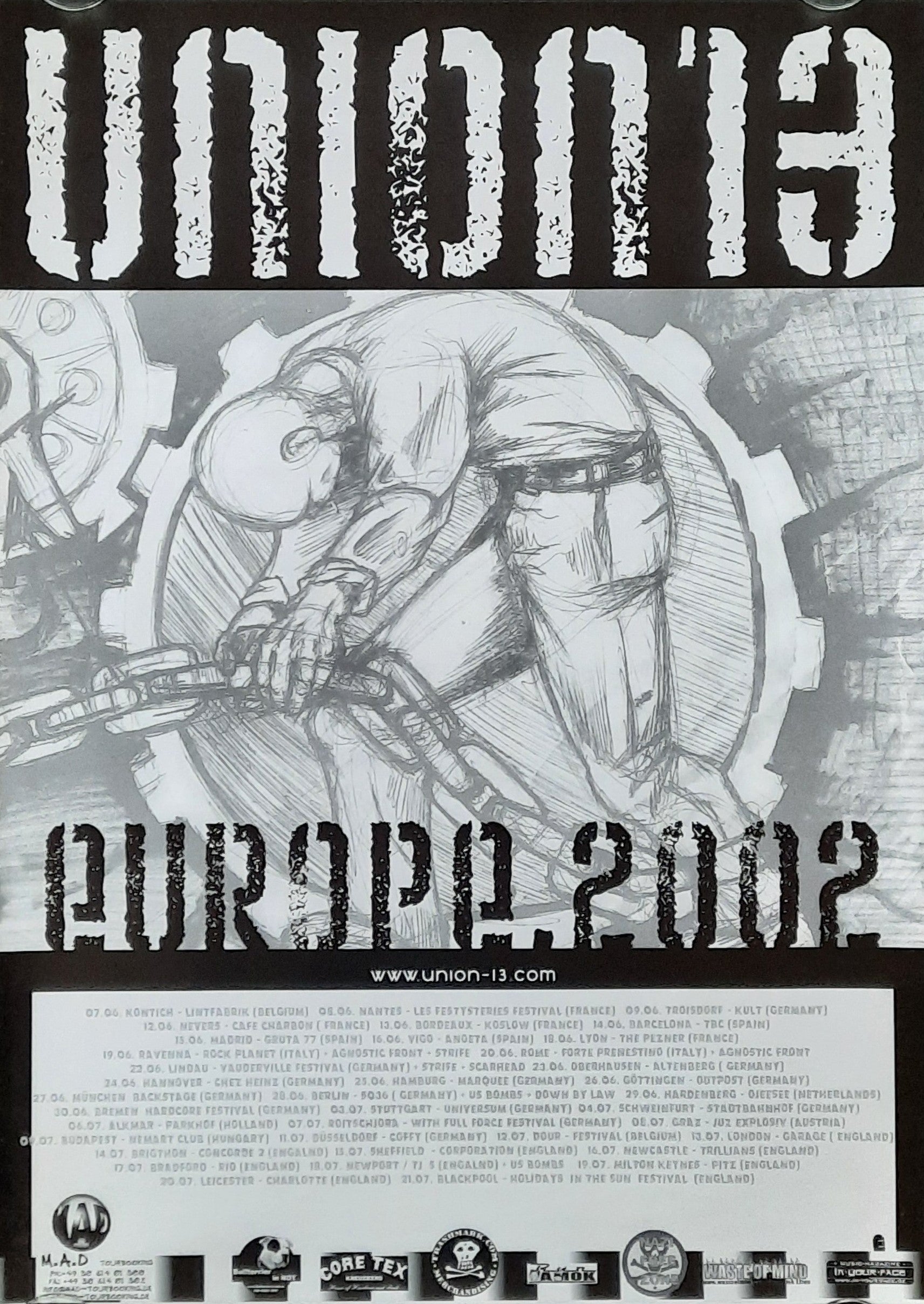 UNION 13 Original Conncert Poster 2002 European Tour 48x67