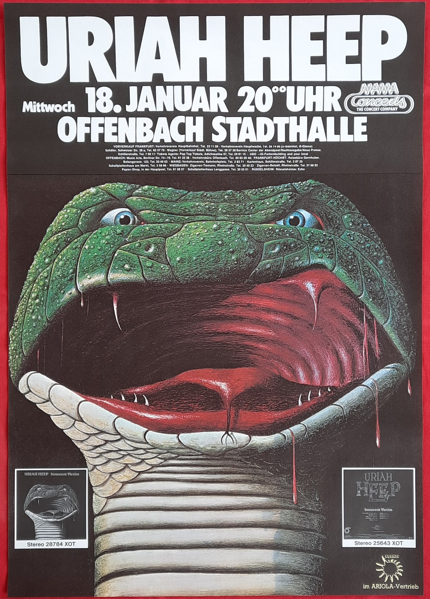 URIAH HEEP 1978 Concert Poster Offenbach, Germany 1st Print