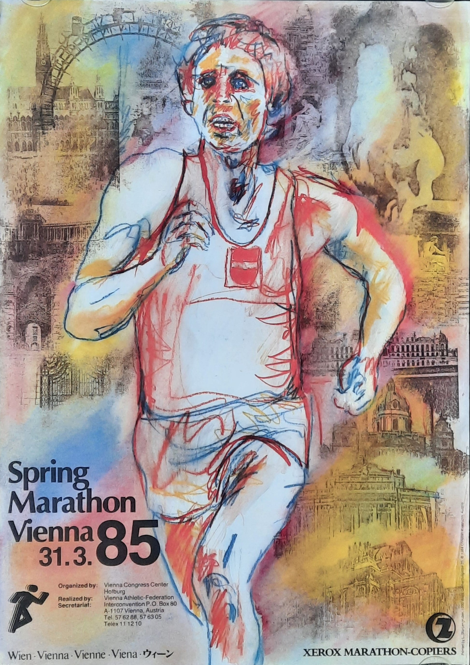 VIENNA CITY MARATHON Original Promotion Poster 1985 Spring Marathon Vienna Austria