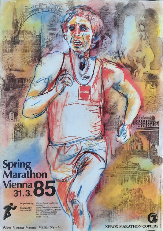 VIENNA CITY MARATHON Original Promotion Poster 1985 Spring Marathon Vienna Austria