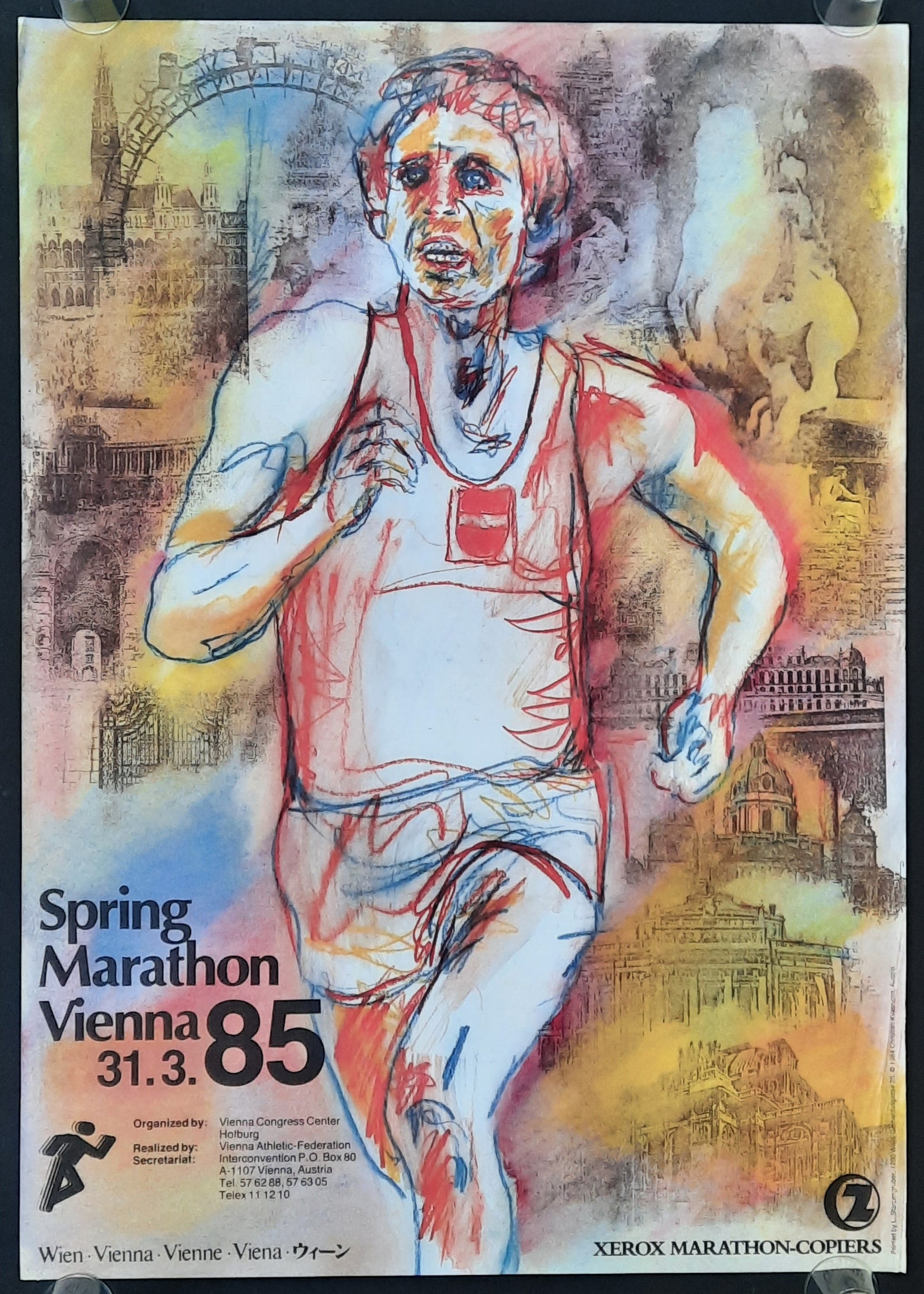 VIENNA CITY MARATHON Original Promotion Poster 1985 Spring Marathon Vienna Austria 2