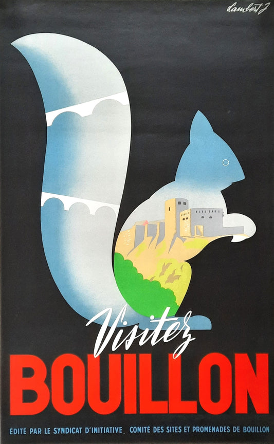 VISITEZ BOUILLON Original Travel Advertisement Poster 1950 by J. Lambert Belgium Original