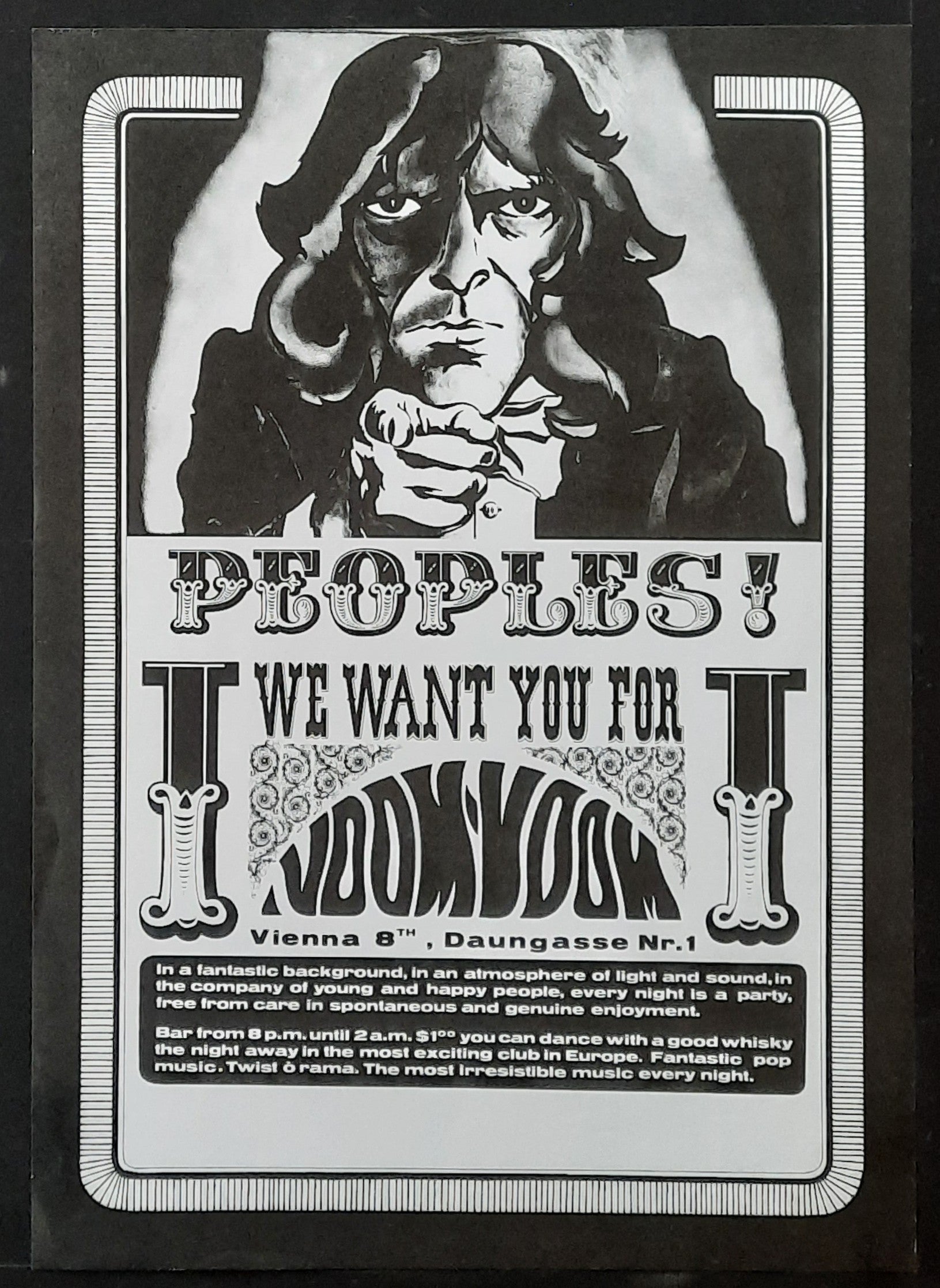 VOOM VOOM CLUB 1970s Original Advertising Poster - Discotheque Vienna Austria