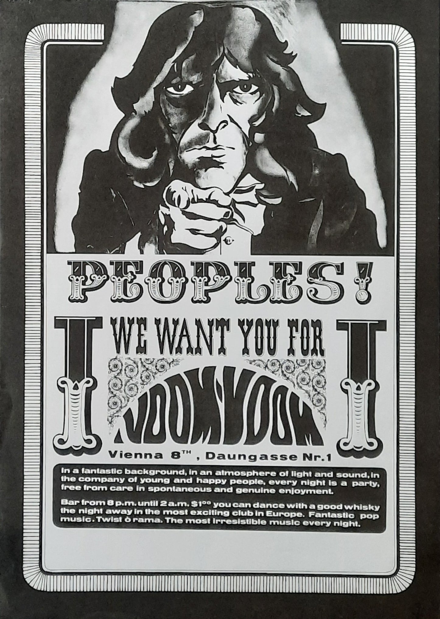 VOOM VOOM CLUB 1970s Original Advertising Poster - Discotheque Vienna Austria