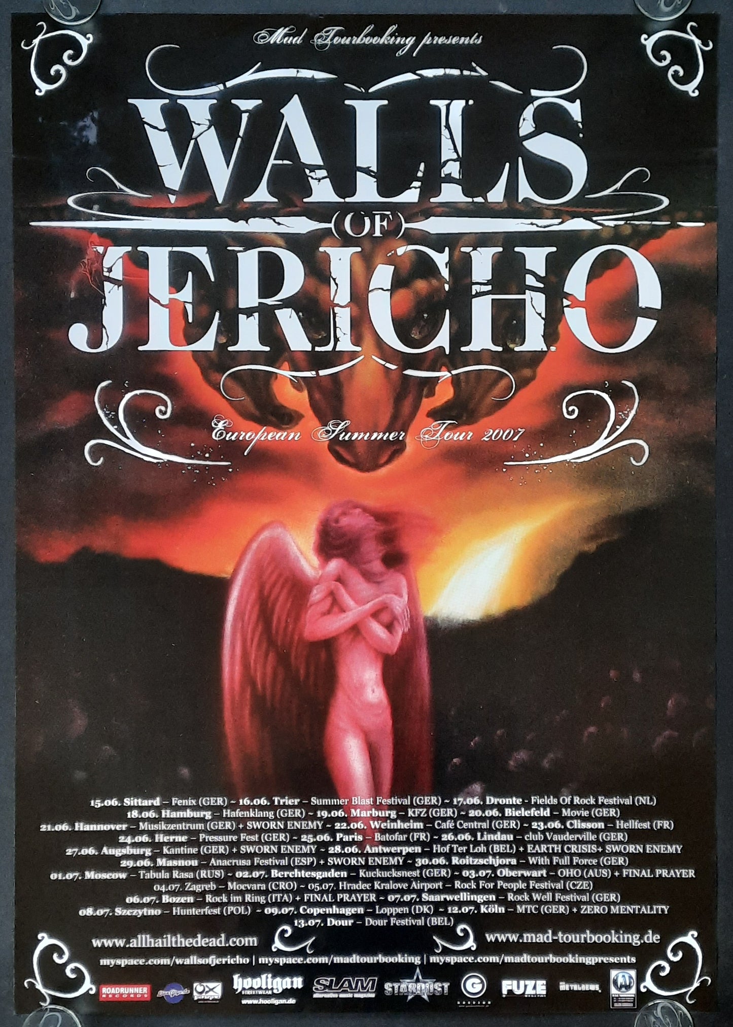 WALLS OF JERICHO Original Concert Poster 2007 European Tour