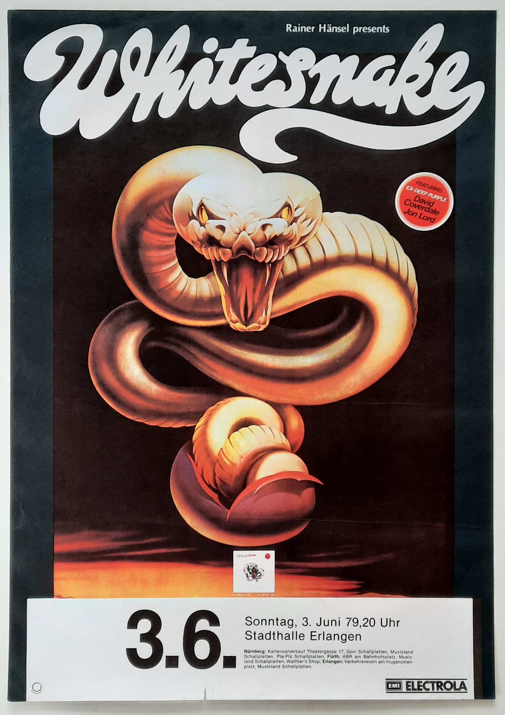 WHITESNAKE Original Concert Poster July 3, 1979 Erlangen Germany 2
