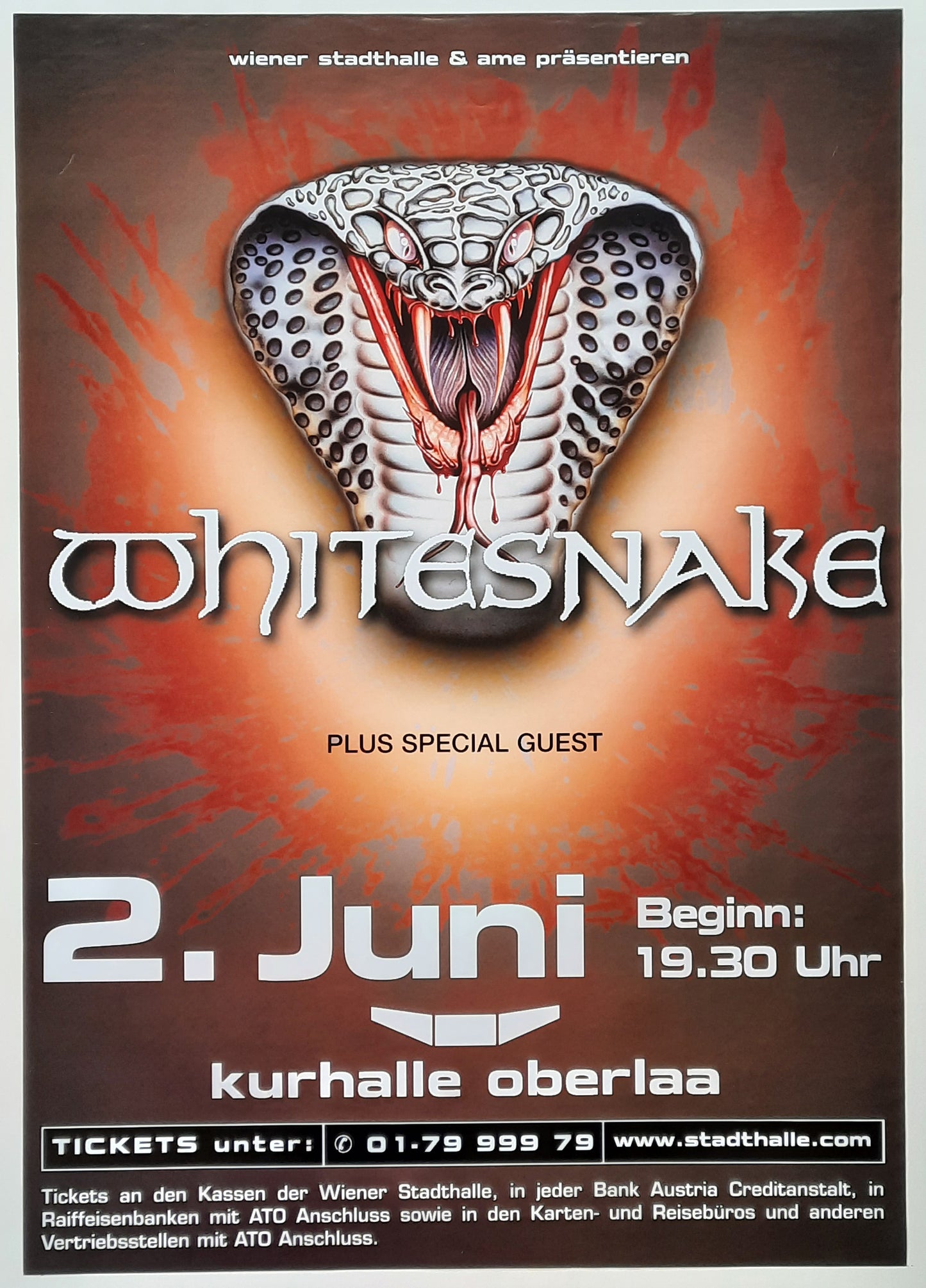 WHITESNAKE Original Concert Poster June 2, 2002 Vienna Austria 2
