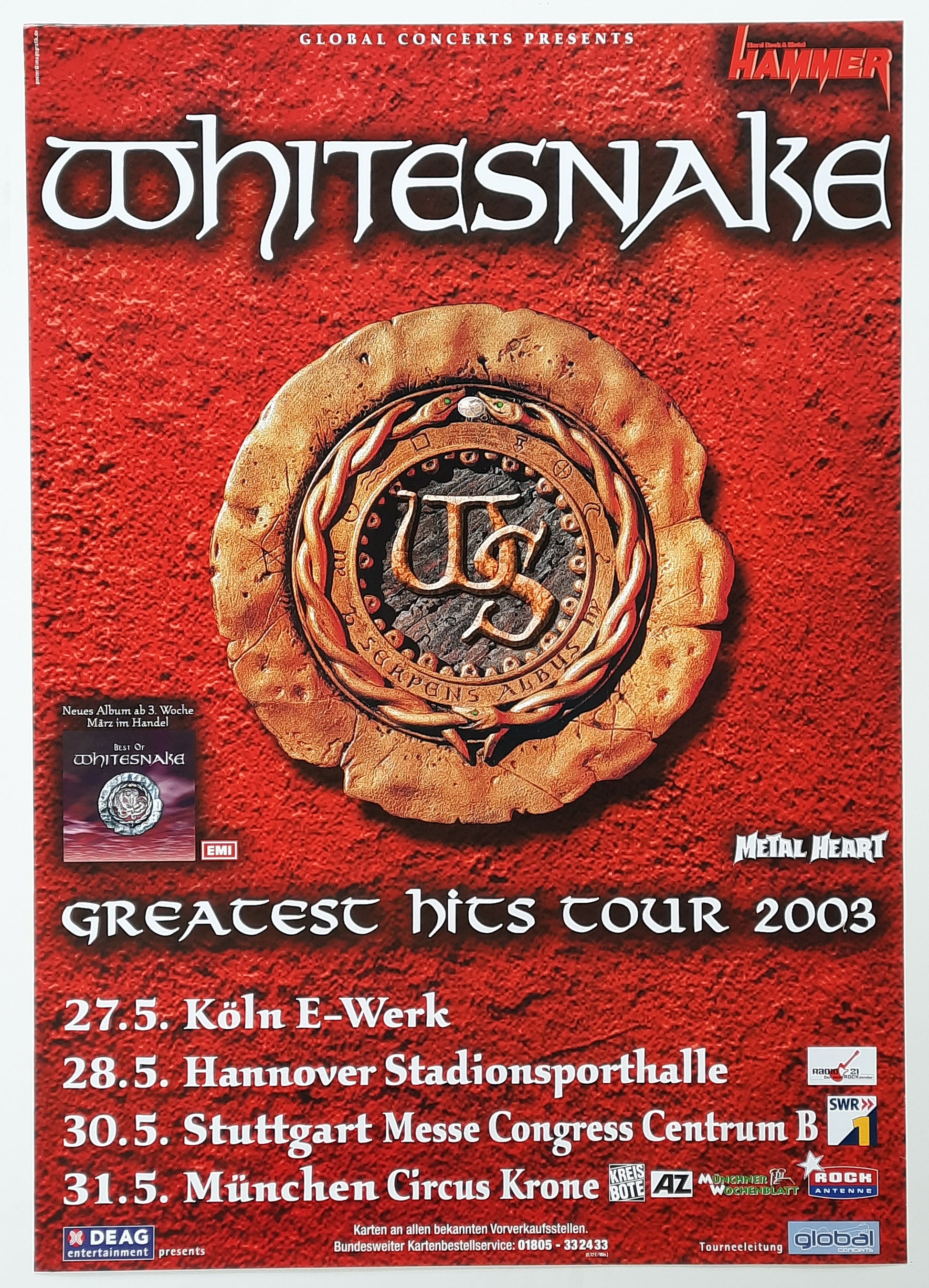 WHITESNAKE Original Concert Poster May 27, 2003 Köln Germany 2