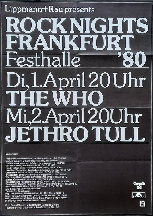 WHO - JETHRO TULL Original Concert Poster April 1-2, 1980 Frankfurt Germany ROCK NIGHTS FESTIVAL 1