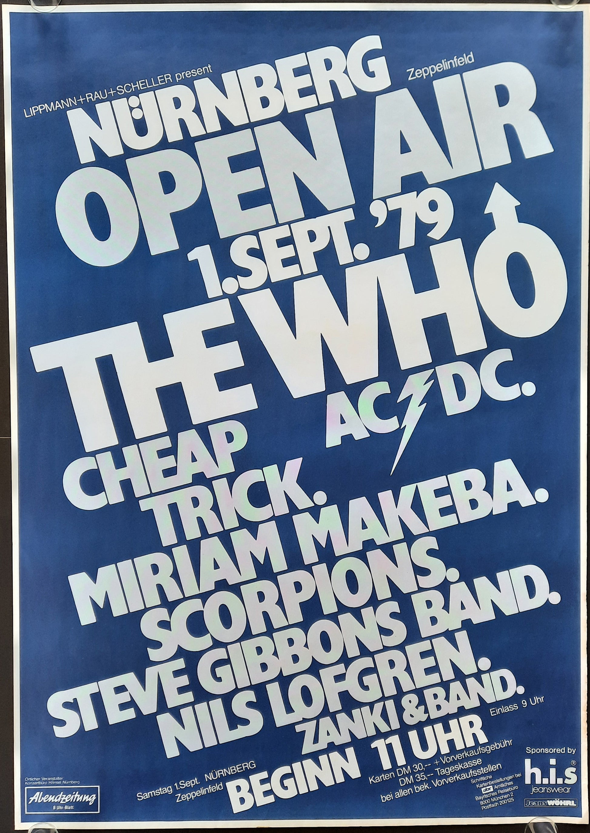 WHO AC/DC Original Concert Poster September 1, 1979 Nürnberg Germany SUBWAY POSTER