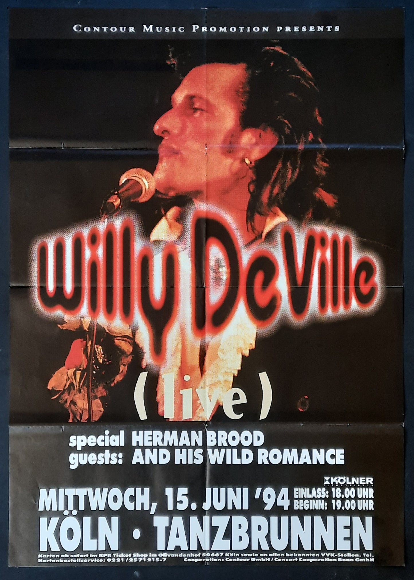 WILLY DeVILLE Original Concert Poster June 15, 1994 Cologne Germany