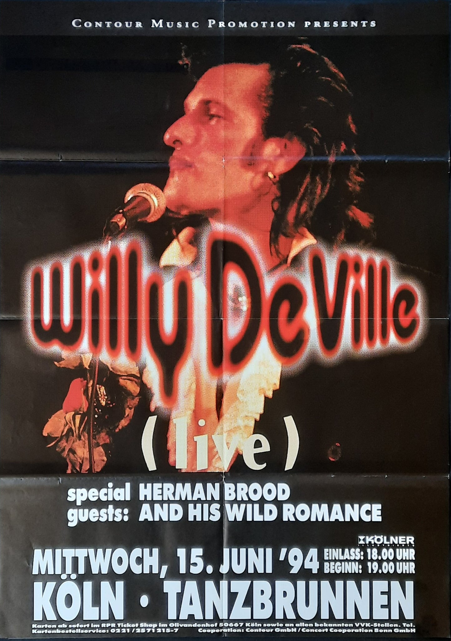 WILLY DeVILLE Original Concert Poster June 15, 1994 Cologne Germany
