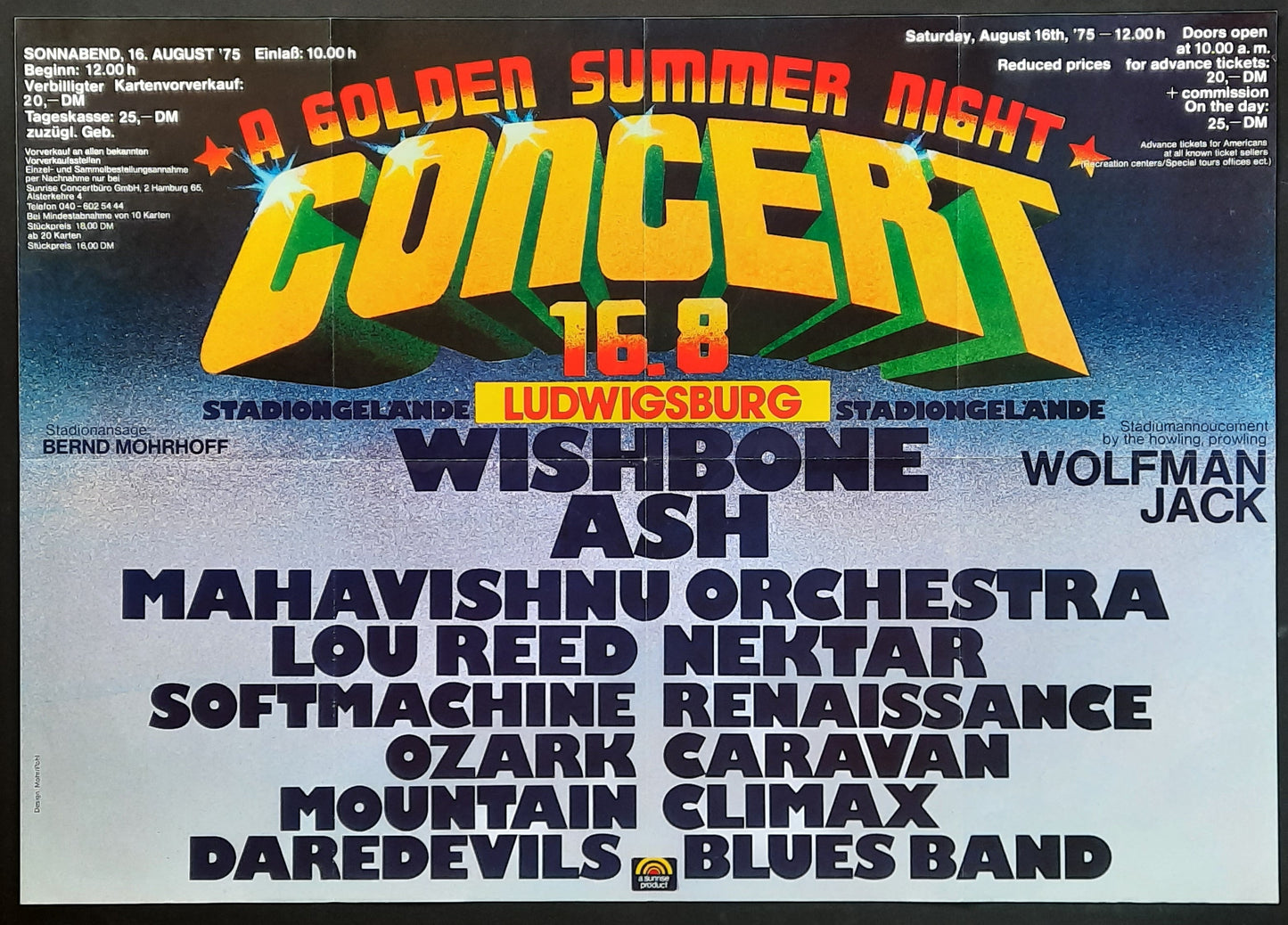 WISHBONE ASH LOU REED Original Concert Poster August 16, 1975 Ludwigsburg Germany 1