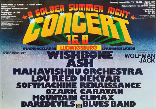 WISHBONE ASH LOU REED Original Concert Poster August 16, 1975 Ludwigsburg Germany 1
