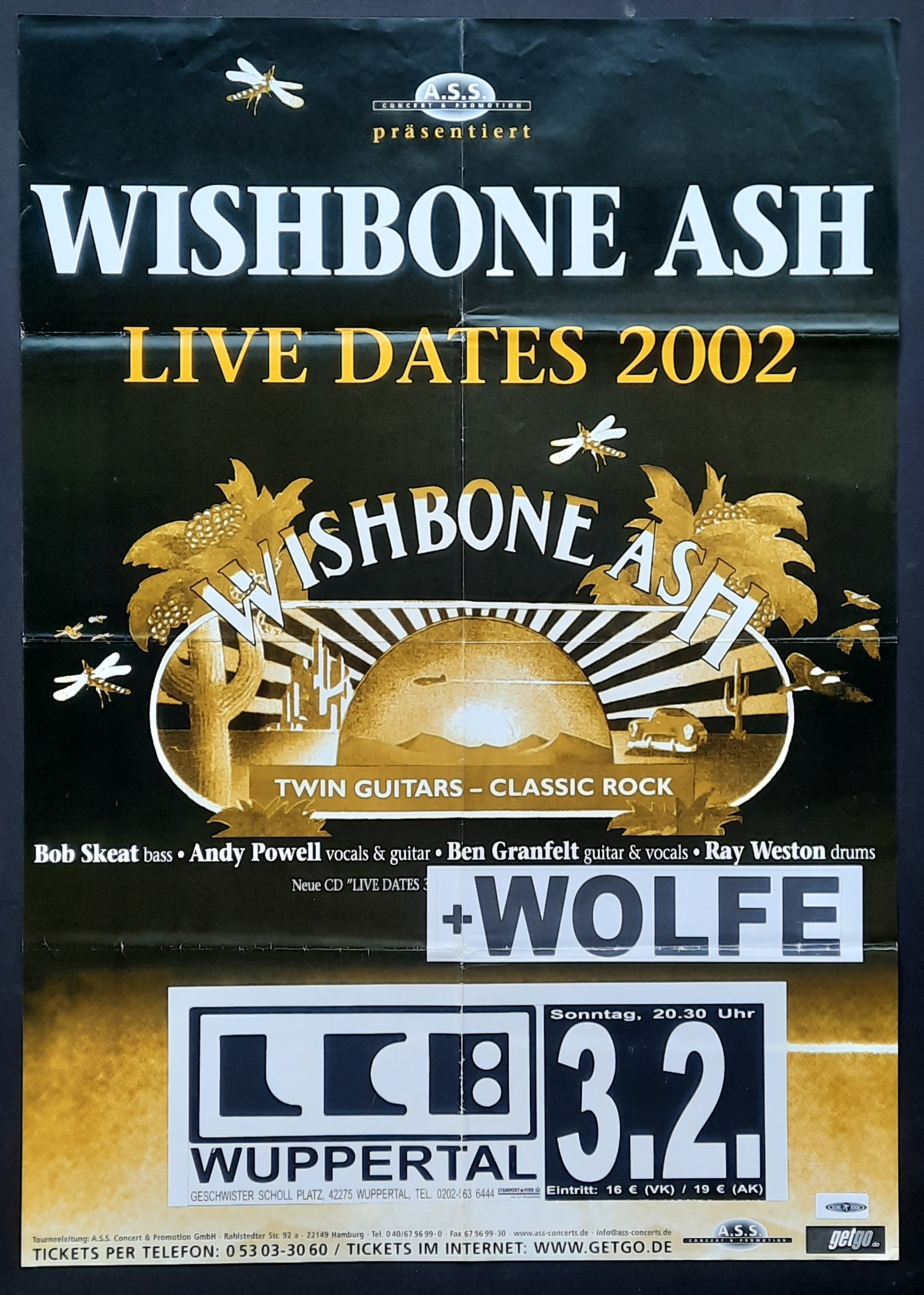 WISHBONE ASH Original Concert Poster February 3, 2002 Wuppertal Germany