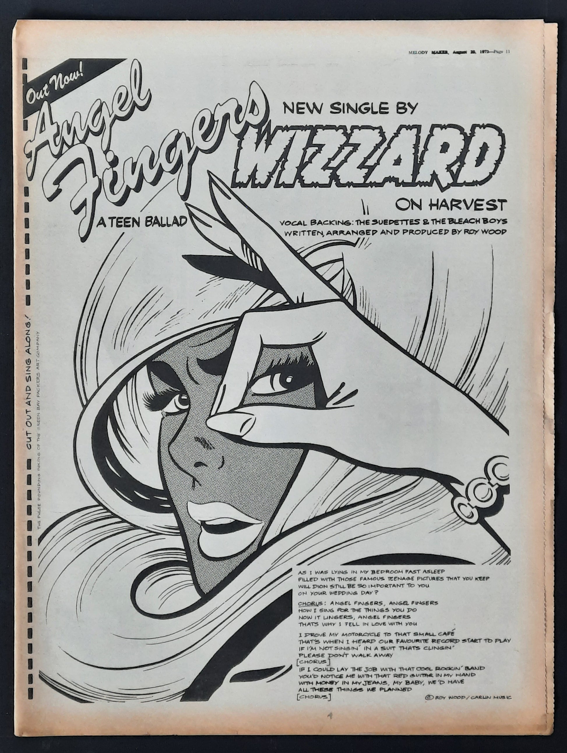 WIZZARD Original Poster/Press Ad - 1973 Single "Angel Fingers" 2