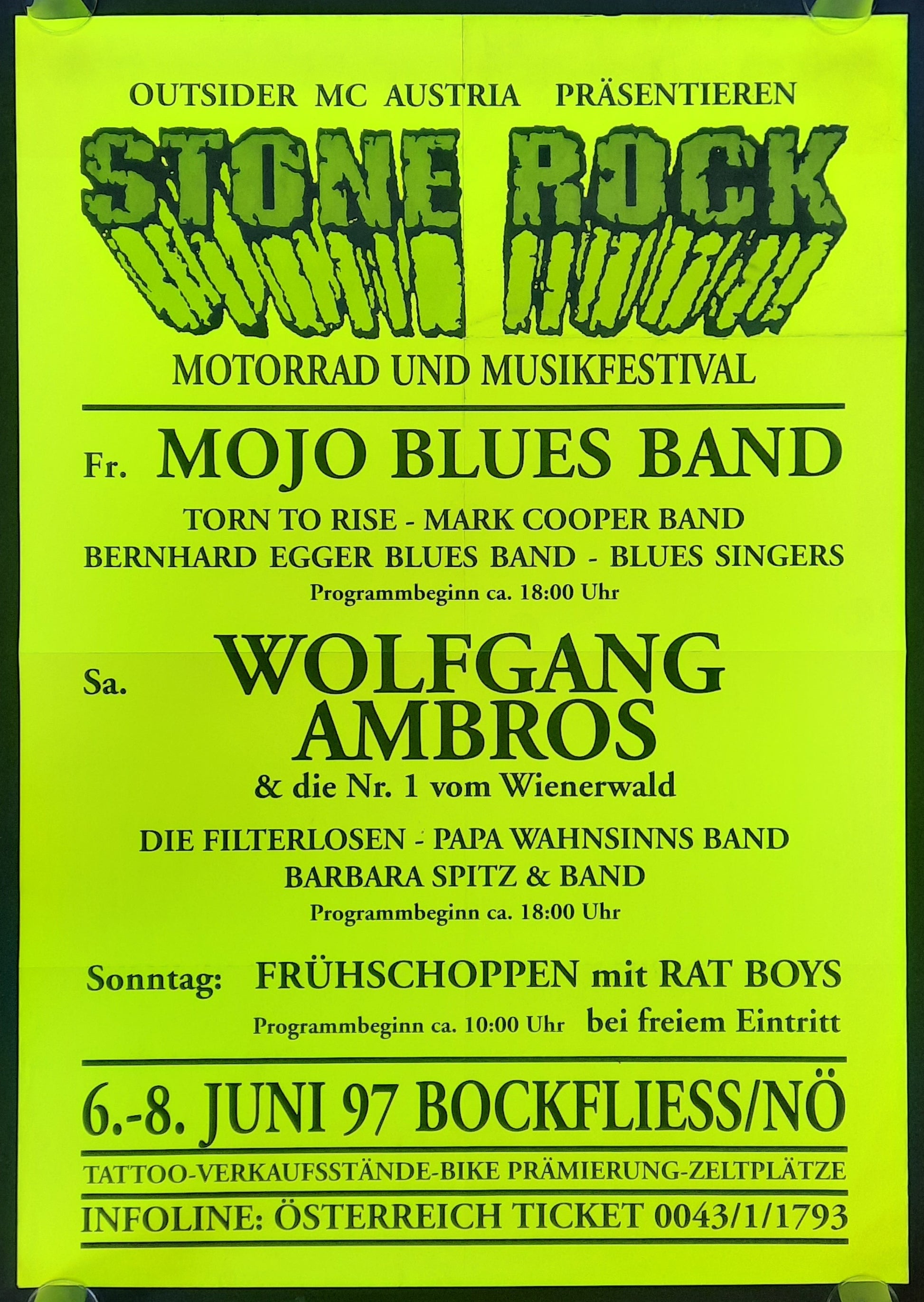 WOLFGANG AMBROS - MOJO BLUES BAND 1997 Original Concert Poster - Festival STONE ROCK Bockfliess Austria