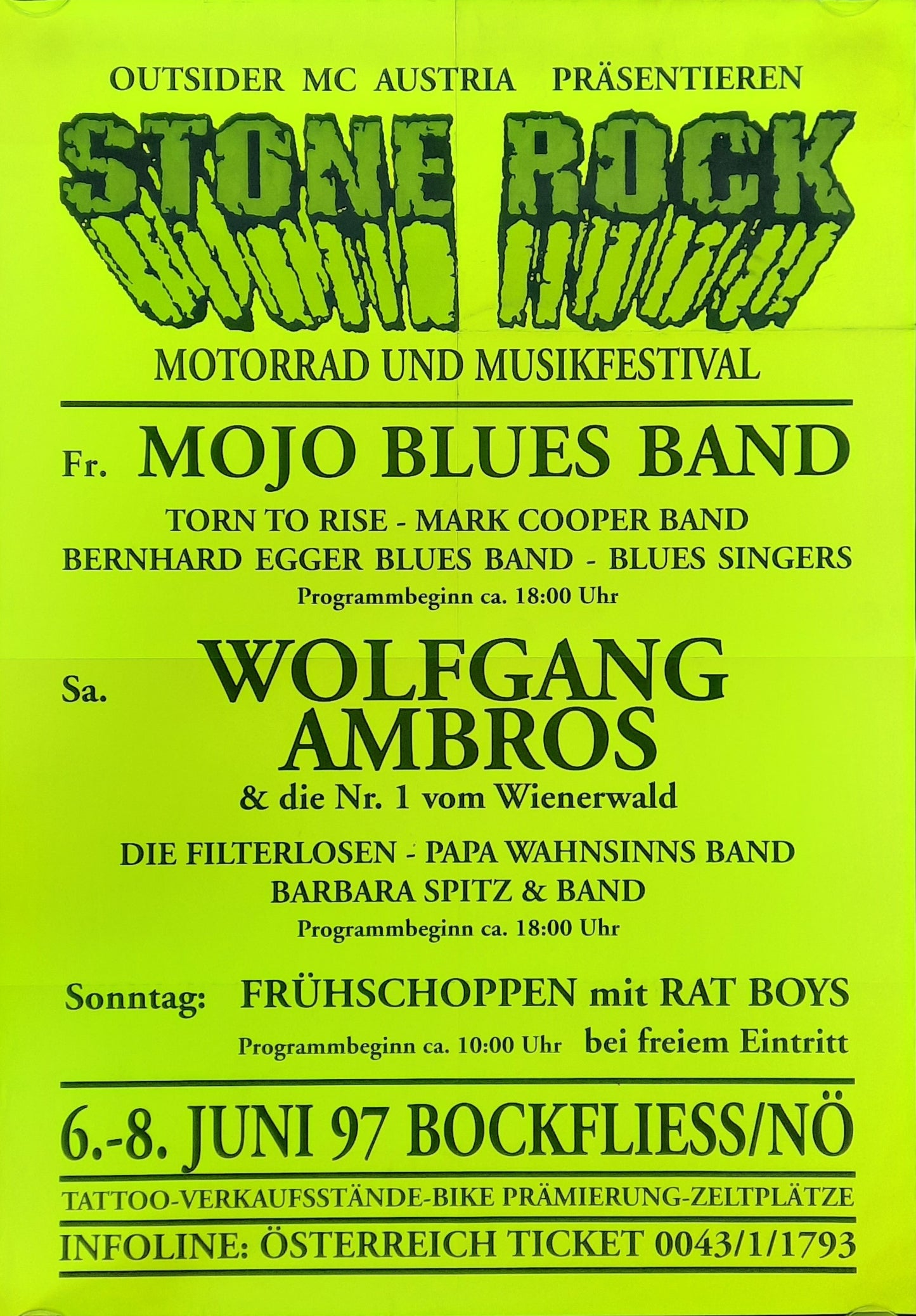 WOLFGANG AMBROS - MOJO BLUES BAND 1997 Original Concert Poster - Festival STONE ROCK Bockfliess Austria