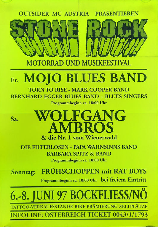 WOLFGANG AMBROS - MOJO BLUES BAND 1997 Original Concert Poster - Festival STONE ROCK Bockfliess Austria