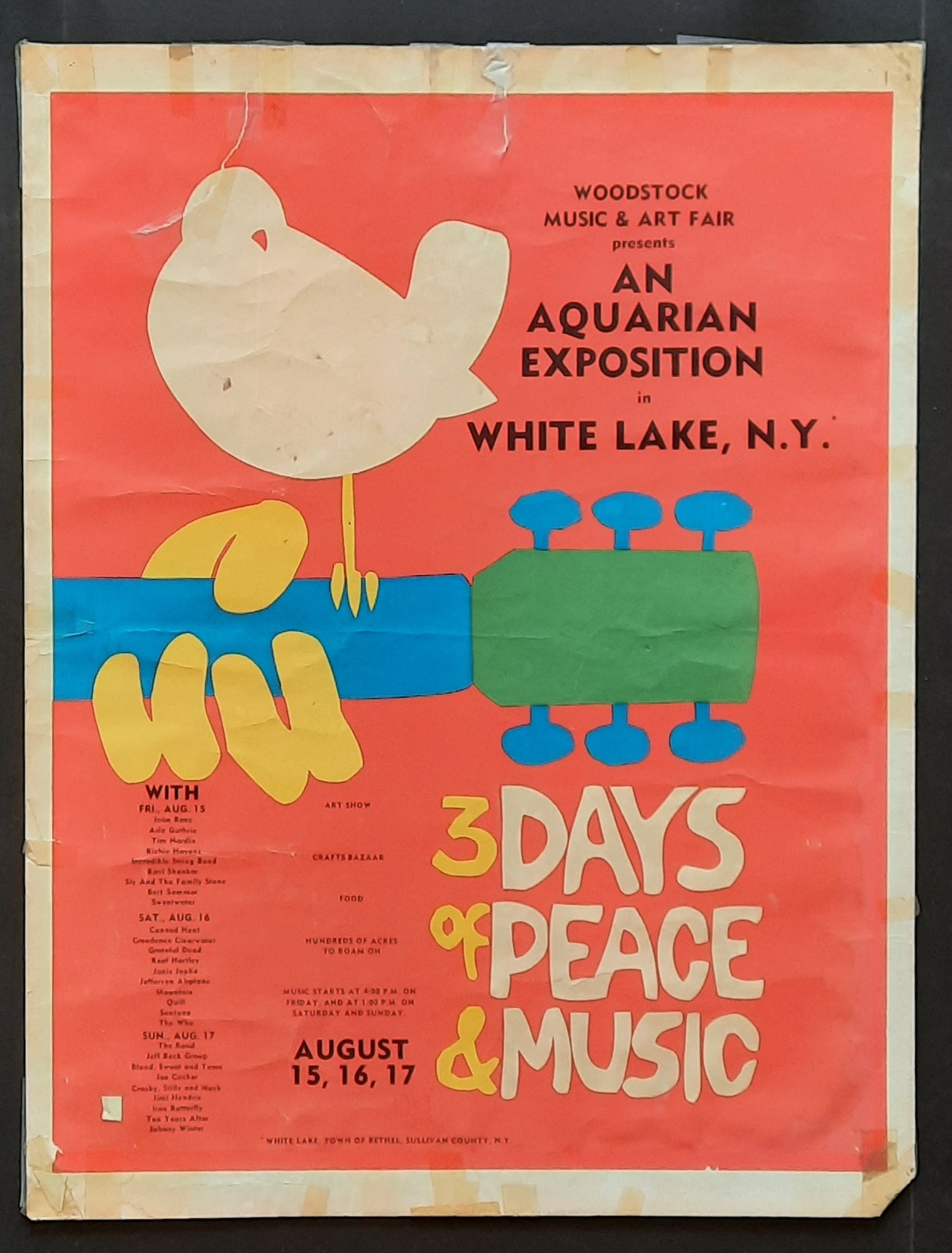 WOODSTOCK Original Concert Poster 1969 Hendrix, Santana etc. PROTOYPE POSTER