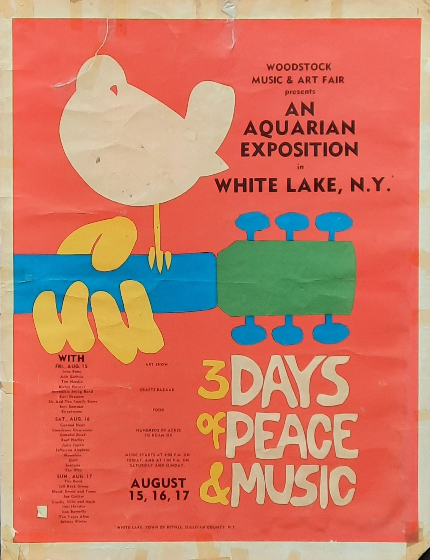 WOODSTOCK Original Concert Poster 1969 Hendrix, Santana etc. PROTOYPE POSTER