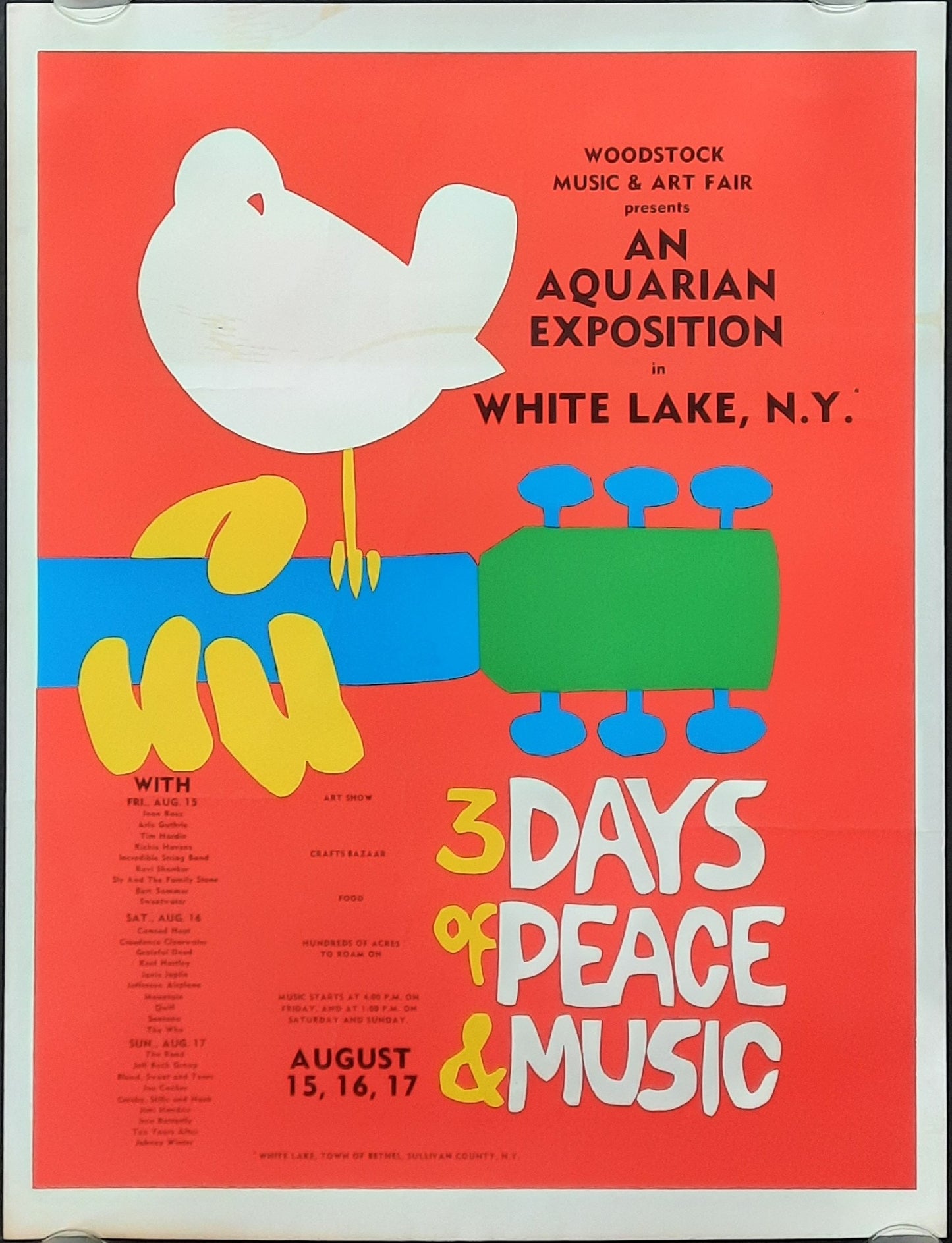 WOODSTOCK Original Concert Poster 1969 Hendrix, Santana etc. PROTOYPE POSTER