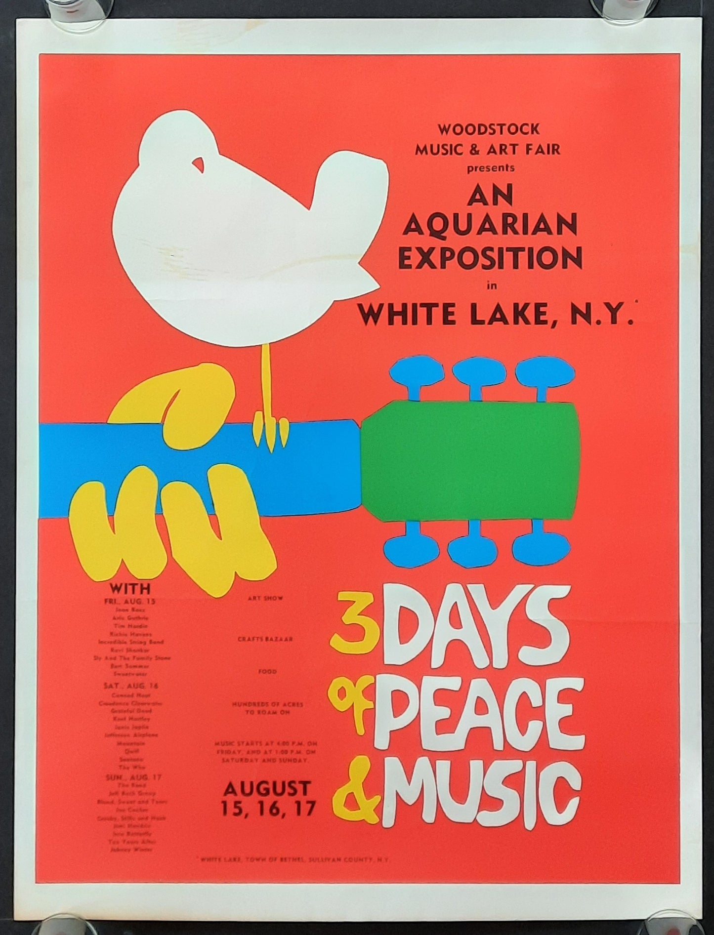 WOODSTOCK Original Concert Poster 1969 Hendrix, Santana etc. PROTOYPE POSTER