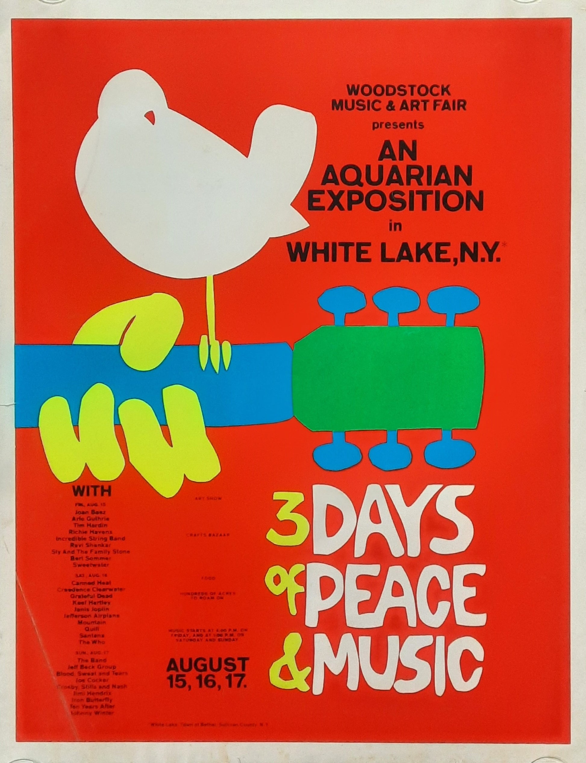 WOODSTOCK Original Concert Poster 1969 Hendrix Santana etc Prototype Version
