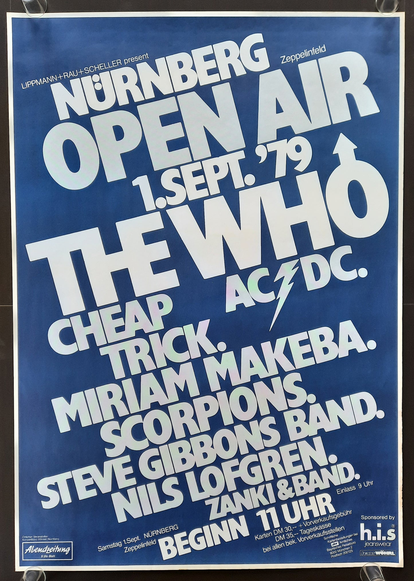 WHO AC/DC 1979 Concert Poster Sep 1st Nürnberg Germany 1st print SUBWAY POSTER