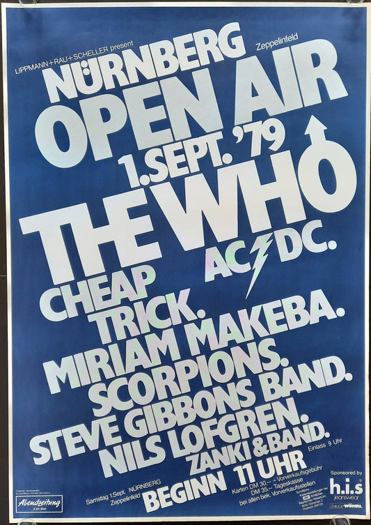 WHO AC/DC 1979 Concert Poster Sep 1st Nürnberg Germany 1st print SUBWAY POSTER