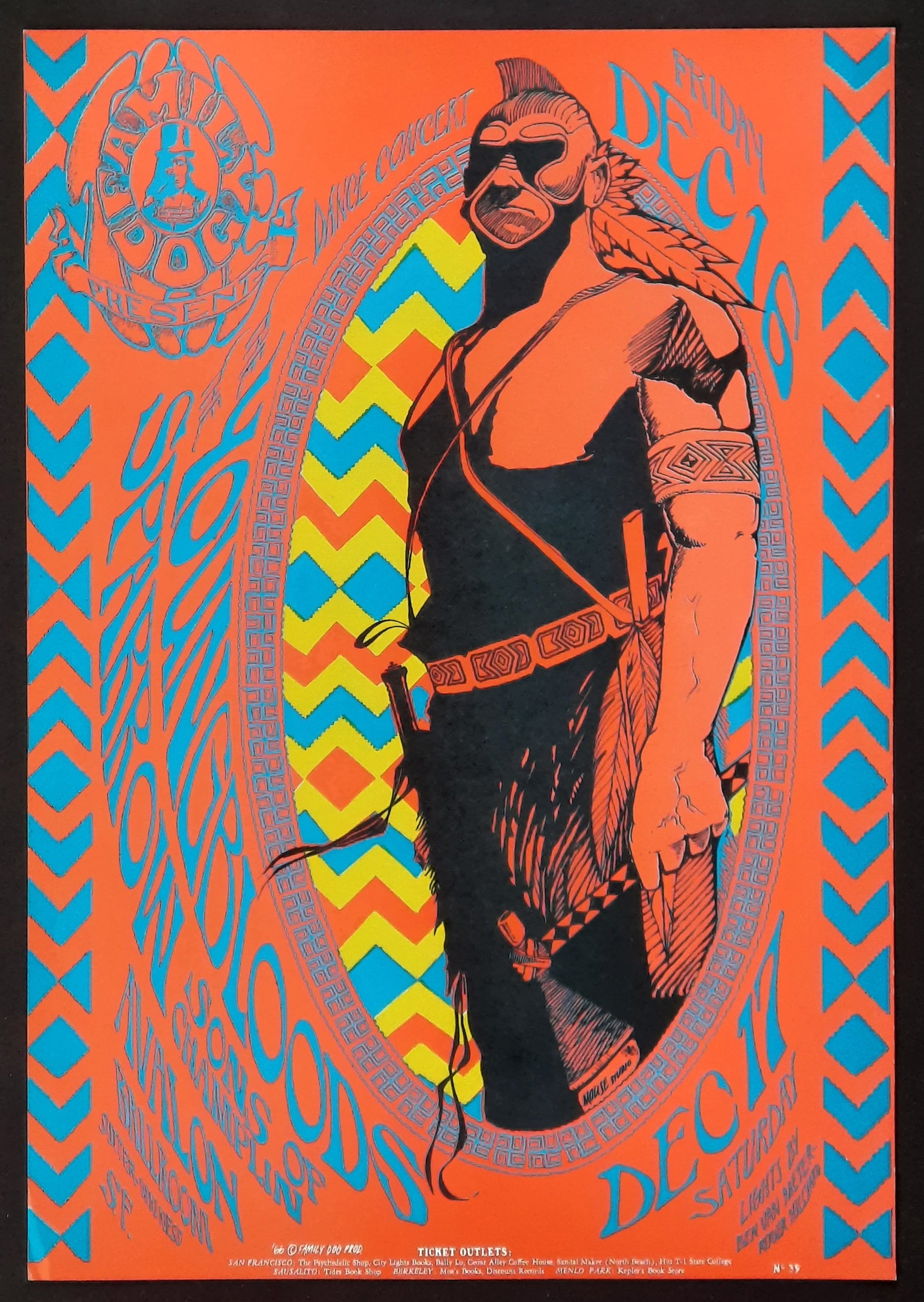 YOUNGBLOODS SPARROW Original Concert Poster Avalon Ballroom December 16-17, 1966  2nd print FD-39 2