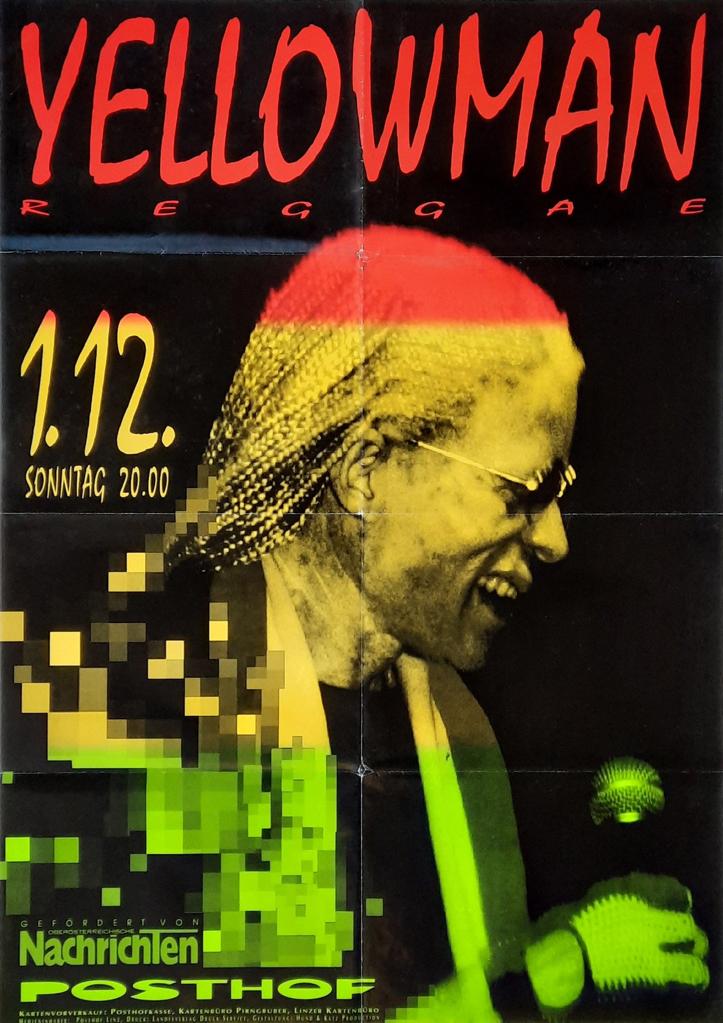 YELLOWMAN 1990 Concert Poster Dez 1st Linz Austria 1st print