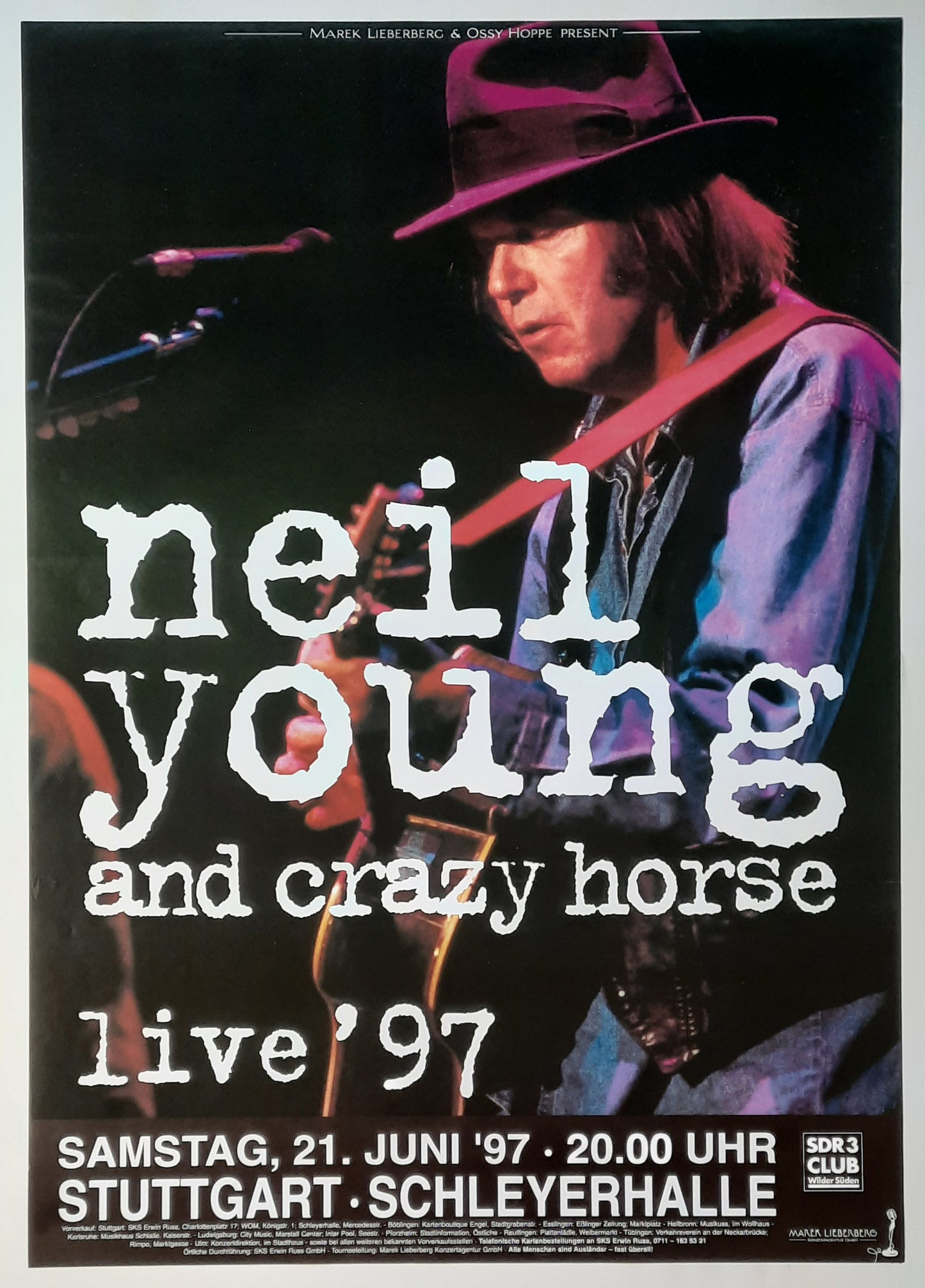 NEIL YOUNG 1997 Concert Poster Germany June 21st Stuttgart 1st Print